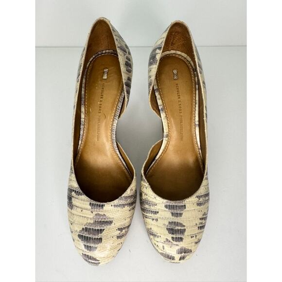 Schuler & Sons Anthropologie Women's Size 7M Snakeskin Cutout Wedge Heels - Picture 2 of 10